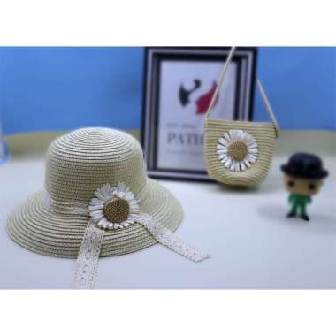 Topi Oval anak Paketan Tas Bunga Matahari Daisy Besar Liburan Panta Piknik Gift Kado Ulang Tahun Pat