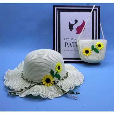 Topi Anak balita Pantai Paketan Tas Bunga Matahari Sun Flower Import Beige