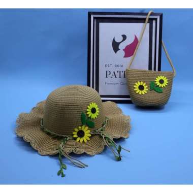Topi Anak balita Pantai Paketan Tas Bunga Matahari Sun Flower Import Brown