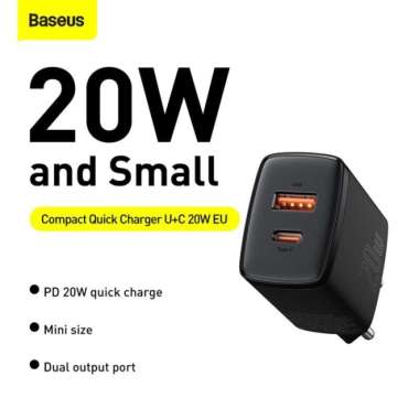 Baseus 20W Kepala Charger 20W Type-c + USB Compact Quick Charger - CCXJ-B CCXJ-B01 - Hitam