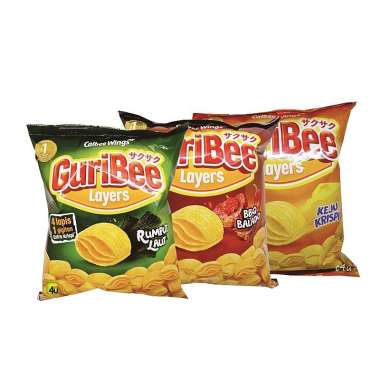 GuriBee Layers - Snack Ekstrudat Kentang Renyah Berlapis - 65gr BBQ BALADO