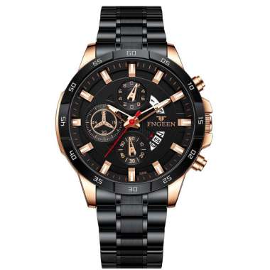 5225 Jam Tangan Pria Luxury Stainless Steel Sport Quartz Original Anti Air Watch Black Rose-Gold