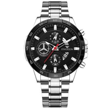 5225 Jam Tangan Pria Luxury Stainless Steel Sport Quartz Original Anti Air Watch Silver Black