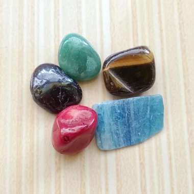 Paket 5 Rough Bahan Batu Natural Kyanite Red Coral Garnet Aventurine