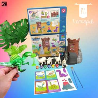 mainan dinosaurus dino fortress painting diy edukasi kreatif warna