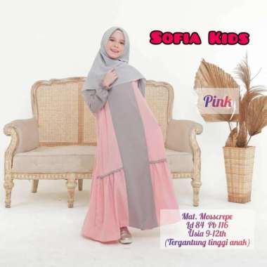 Gamis Anak Perempuan SOFIA SYARI KIDS Usia 9 - 12 Tahun Terbaru 2020 Semua Ukuran Multicolor