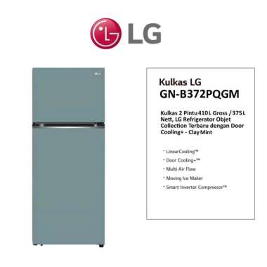 LG GN-B372PQGM KULKAS 2 PINTU SMART INVERTER 410 LITER CLAY MINT 85 WATT 600 x 1720 x 710 MM (NEW) (