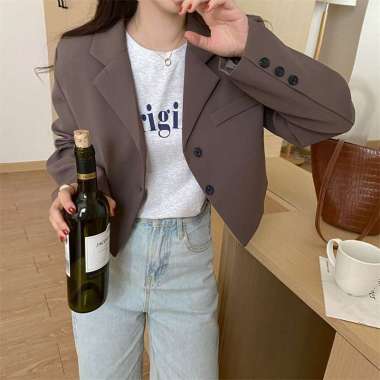 The Monseur Gallery Blazer Jaket Crop Panjang Korean Style Cokelat