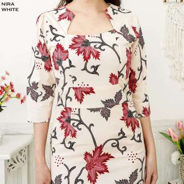 Evercloth Nira Dress Wanita Batik Lengan Panjang Couple Modern Dress XL CREAM