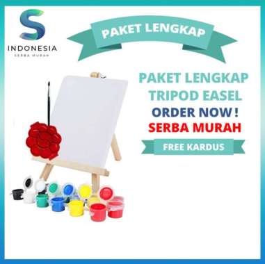 Stand Mini Easel Lukis Lengkap Kuas, Kanvas Dan Palet [Paket Lukis] Multicolor