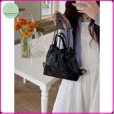 Tas Serut Kulit Wanita Tas Cewek Gendong Rantai Kecil Rhombic Backpack GC 8683 Original Import Black