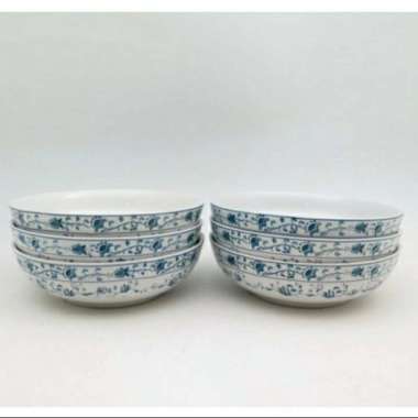 Promo Mangkok Set Sereal Keramik 7 Inci / Mangkuk Motif Cantik Isi 6 Pcs New Blue Ming