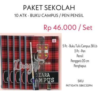 Paket Alat Tulis Sekolah Sd Smp Sma Lengkap Dgn Isi Buku 5 Pcs Multicolor