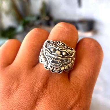 Cincin Ring Perak Bali Silver Ukir Barong Rangda Lebar Hati 925 Pria Laki Wanita Custom