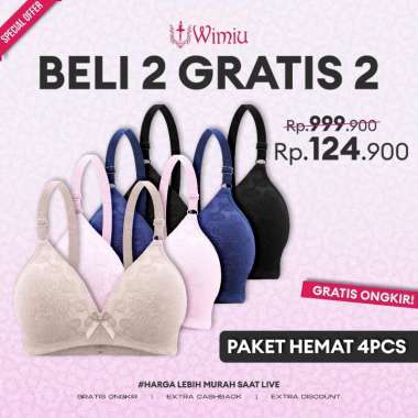 WIMIU PAKET HEMAT 3 PCS GRATIS 1 PCS Bra Wanita BH Tanpa Kawat Busa Tipis Motif Timbul Beha Women Wo