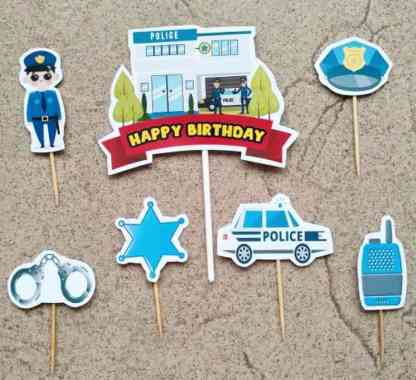 hiasan kue ulang tahun cake topper satu set karakter Polisi / Police Officer / Policeman
