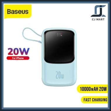 POWER BANK BASEUS 20W DISPLAY FAST CHARGING BUILT IN CABLE IPHONE Biru