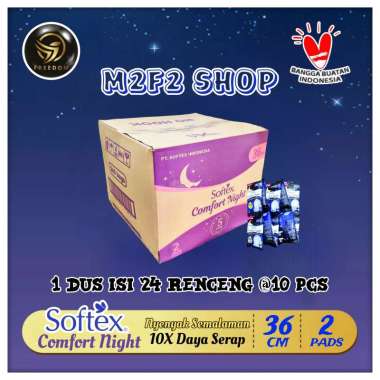 Softex Comfort Night Pembalut Malam Sachet Isi 2 Pads Wing - 36 cm (Kemasan Karton)