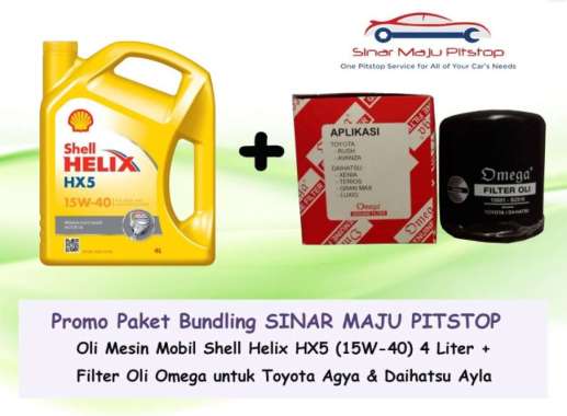 Paket Bundling Oli Mobil Shell Helix HX5 15W-40 &amp; Filter Oli Agya Ayla Multivariasi