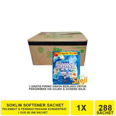 1 DUS ISI 288 SACHET SOKLIN SOFTENER PEWANGI PAKAIAN TWILIGHT BIRU 1 DUS