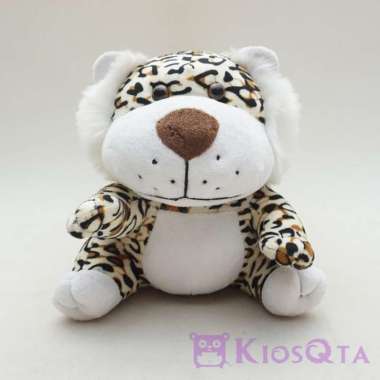 boneka macan tutul leopard gendut duduk putih coklat medium