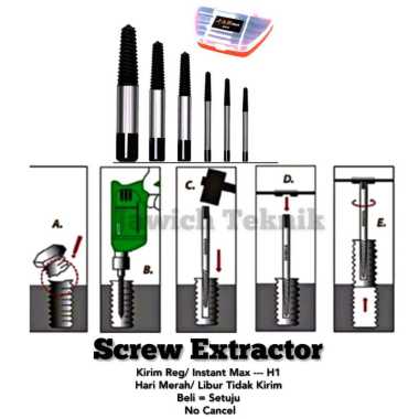 Tab Balik 6pcs Screw Extractor Pembuka Baut Rusak Mata Tap Set