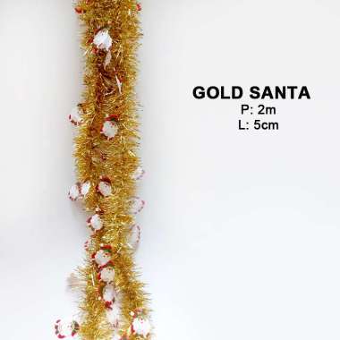 Slinger Natal Motif/Slinger Christmas/Hiasan Natal/Dekorasi Xmas/Tinsel Gold Santa