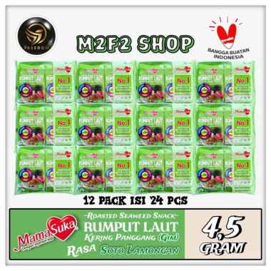 MamaSuka Snack Rumput Laut Panggang Rasa Soto Lamongan - 4,5 gr (Kemasan 12 Pack)