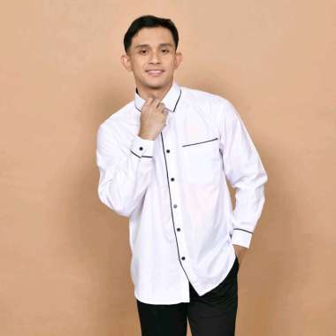 Moerba Kemeja Formal Pria Putih Kombinasi Lengan Panjang Bahan Katun Micro Halus Tebal INT XXXL