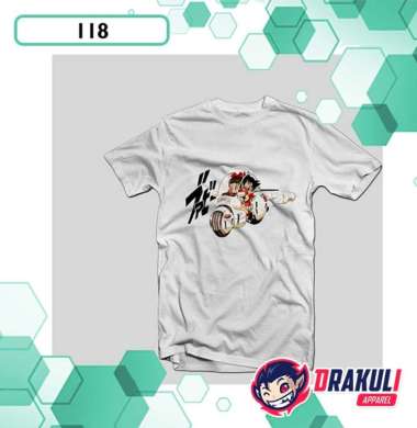 T Shirt 118 Bulma & Goku Riding Motorcycle Putih XL