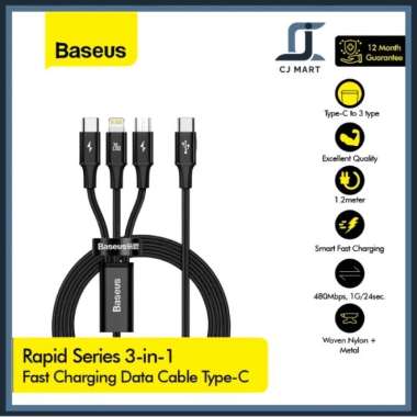 Baseus Kabel Charger Cabang 3 in 1 USB Type C to C/Micro/Lightning PD