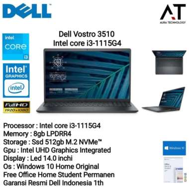 New Dell Vostro 3510 I3-1115G4 8Gb Ssd 512Gb 15,6" + Ohs Resmi Promo 8GB SSD 512GB