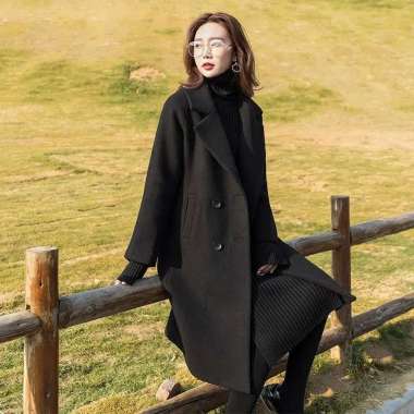 ZS Jas Long Coat Blazer Hangat Koreaan Style Musim Dingin Wanita black XXL