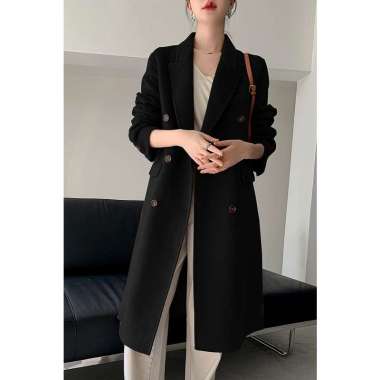ZS Winter Long Coat Wanita Hangat Coat Blazer Korean Style Black XXL