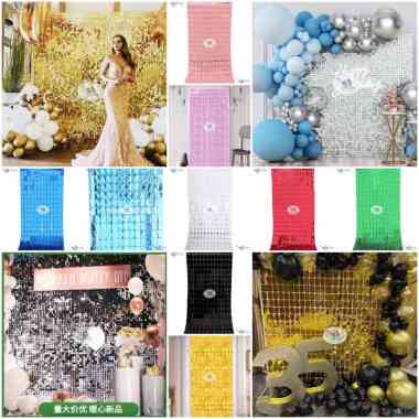 Tirai Foil Rumbai Glossy KOTAK SQUARE Curtain Hiasan Dekorasi Pesta Hitam