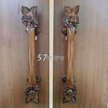 Handel pintu motif ukiran bunga bahan kayu jati jepara 45cm Matengan