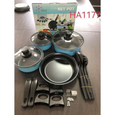 ZS PANCI SET 13PCS MARBEl/ cookware 13pc PINK biru hitam