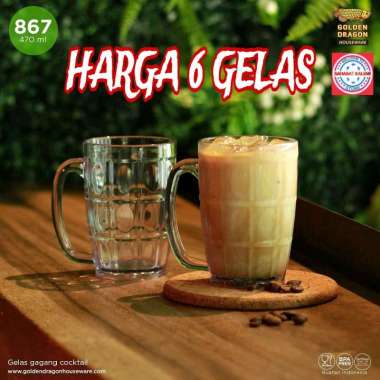 (6 Pcs) Gelas Gagang Golden Dragon 867 470ml