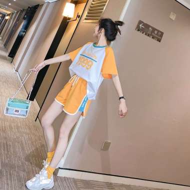 Verish KSE-06 set setelan baju olahraga wanita pendek import korea jepang kpop idol ORANGE