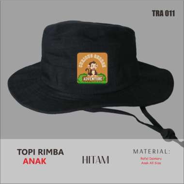 VERISH Topi Rimba Anak Pria Wanita Distro Outdoor Kartun Curious George Advanture Hitam
