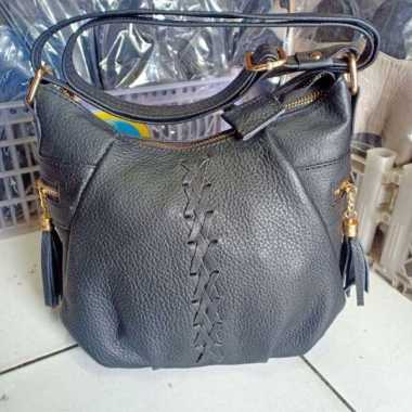 VERISH TAS KULIT WANITA TERLARIS MODEL ANYAM TAS KULIT GARUT KULIT SAPI ASLI TAS PAPIRUT M Hitam