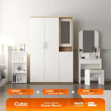 Cubic Set Kamar Tidur / Paket Lemari dan Meja Rias / Paket Kamar Berseri / LUNA LPM 301 + SPIN MR 61