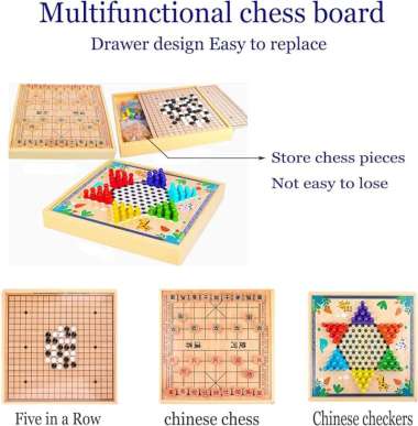 Wooden Board 9 in1 Game /Ludo /Catur /Ular Tangga /Family Game