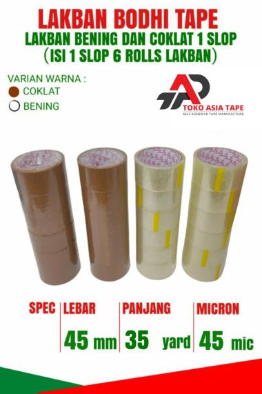 LAKBAN BENING COKLAT BODHI TAPE 45MM X 35YARD 1 SLOP 6 ROLL TERMURAH BENING