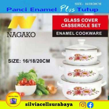 Panci Enamel Plus Tutup Casserole 3 Set TUTUP KACA