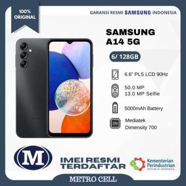 Samsung Galaxy A14 5G 6/128Gb - Garansi Resmi Samsung Indonesia 1th Hitam+Adaptor15