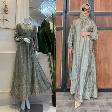 Zatulini Dress - Gamis Terbaru Diora Silk Dress Wanita Lengan Panjang Ruffle Maxidress Kekinian LD 1