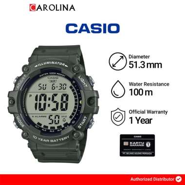 Jam Tangan Pria Casio General AE-1500WHX-3A Illuminator Digital Dial Extra Long Army Green Resin Ban