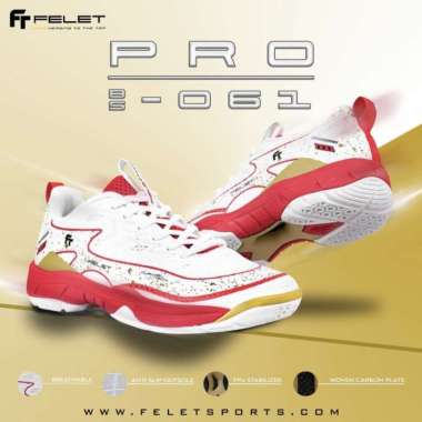 Sepatu Badminton Felet Pro BS 061 White Red Original