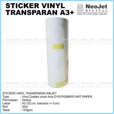 Sticker Stiker Vinyl Inkjet Transparant Bening Gloss A3 30 Meter Murah 5 roll